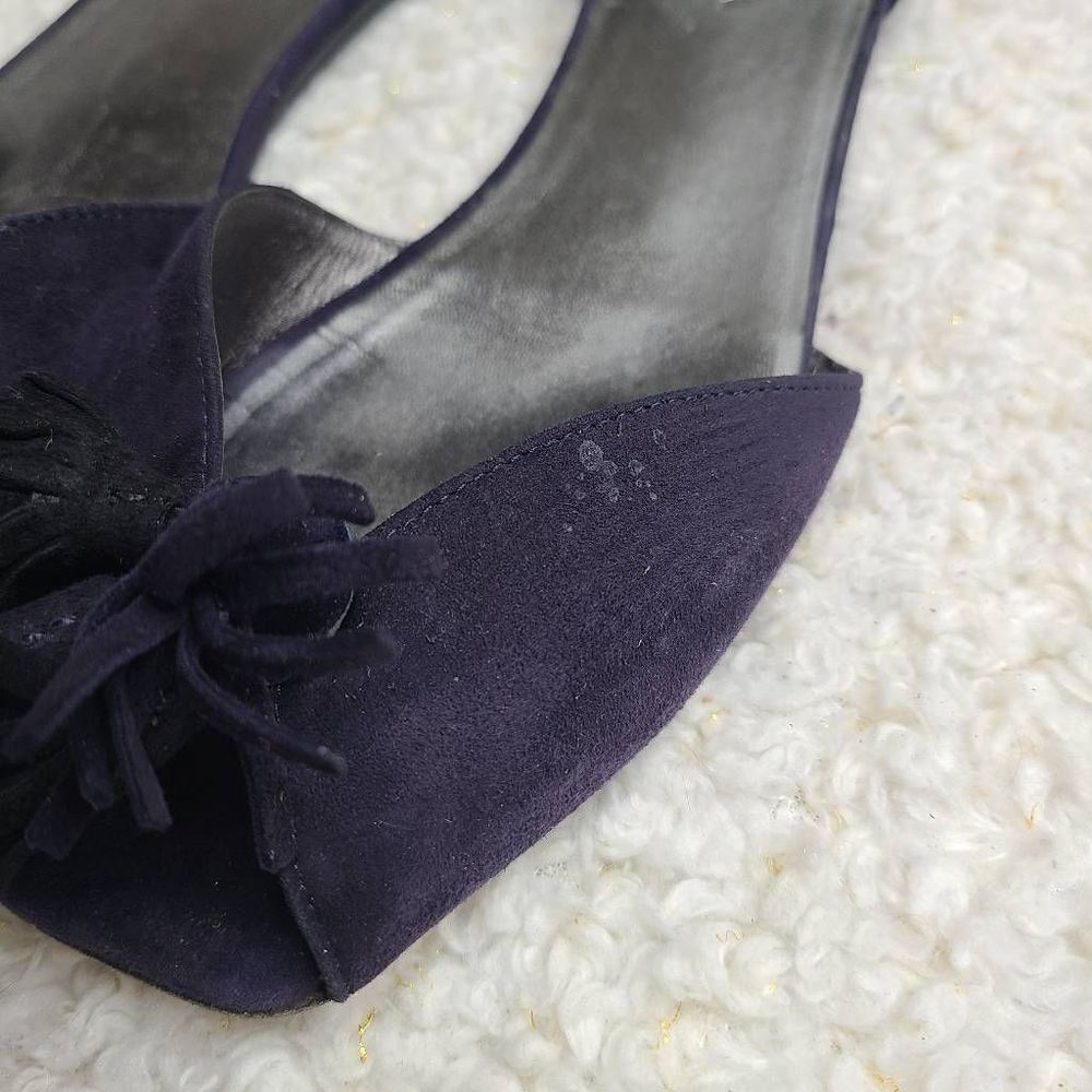 Prada Navy Blue Suede Leather Tassel‎ Peep-toe D'orsay Flats sz 40 - Picture 10 of 10